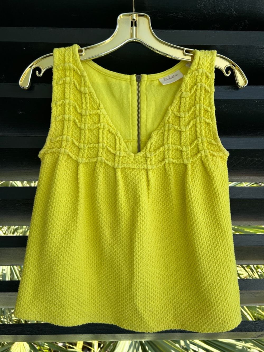 Anthropologie Deletta Bright Yellow Textured V-Neck Top